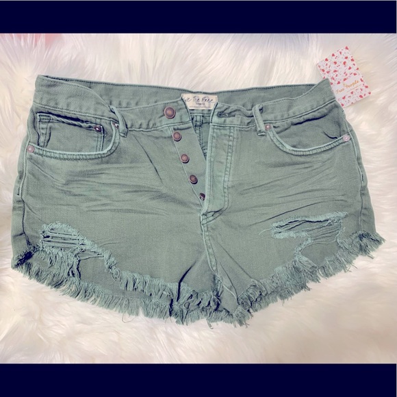 Free People Denim Shorts in Sage - Picture 1 of 12